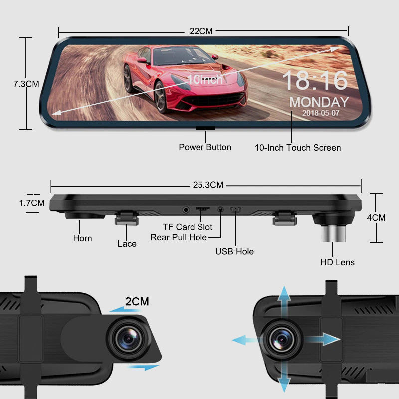 10" HD Multifunktionales Touchscreen-Autorecorder