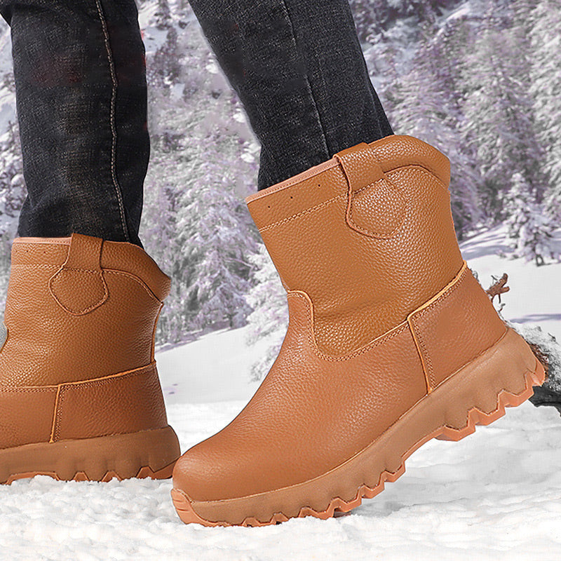 Warme Schneestiefel aus Leder mit Plüschfutter