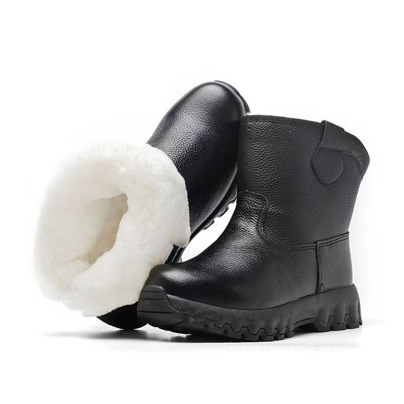 Warme Schneestiefel aus Leder mit Plüschfutter