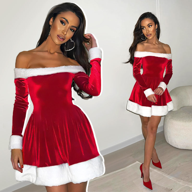 🎅Weihnachtsvorverkauf🥰Weihnachtskleid mit One-Shoulder-Träger und A-Swing für Damen