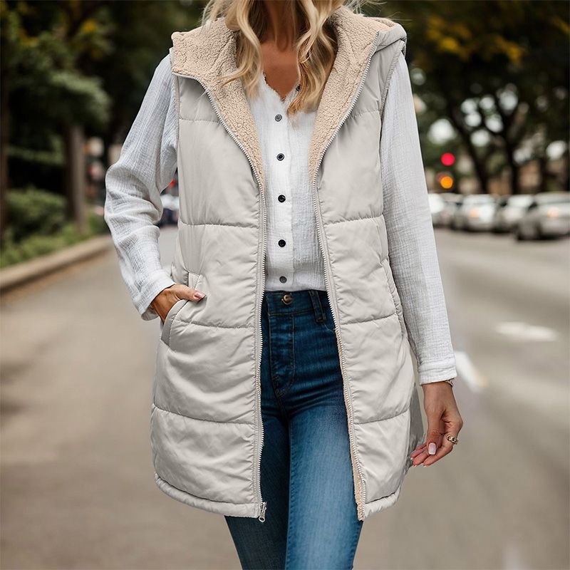 Großes Geschenk! Damen Herbst Reversible Weste Ärmellose Faux Fleece Jacke